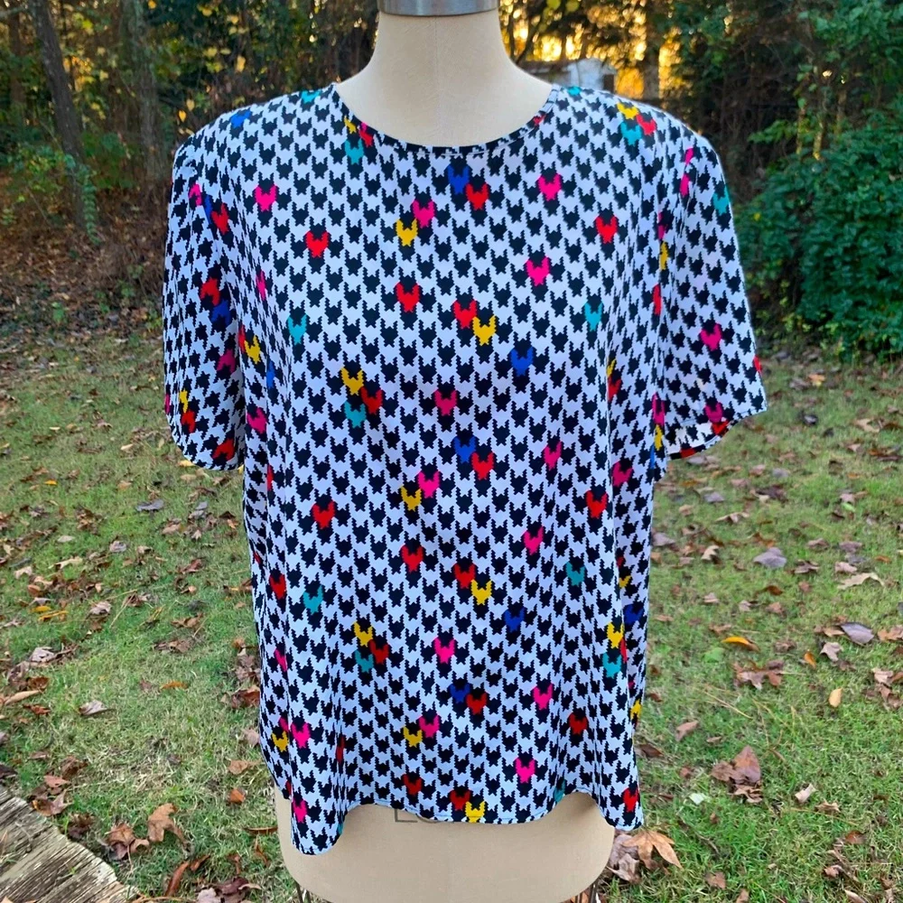 Vintage Houndstooth Colorful Blouse
